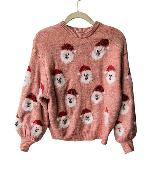 Women's Festive Holiday Santa Claus Pink Cozy Fuzzy Ugly Christmas Sweater, S - Picture 8 of 8